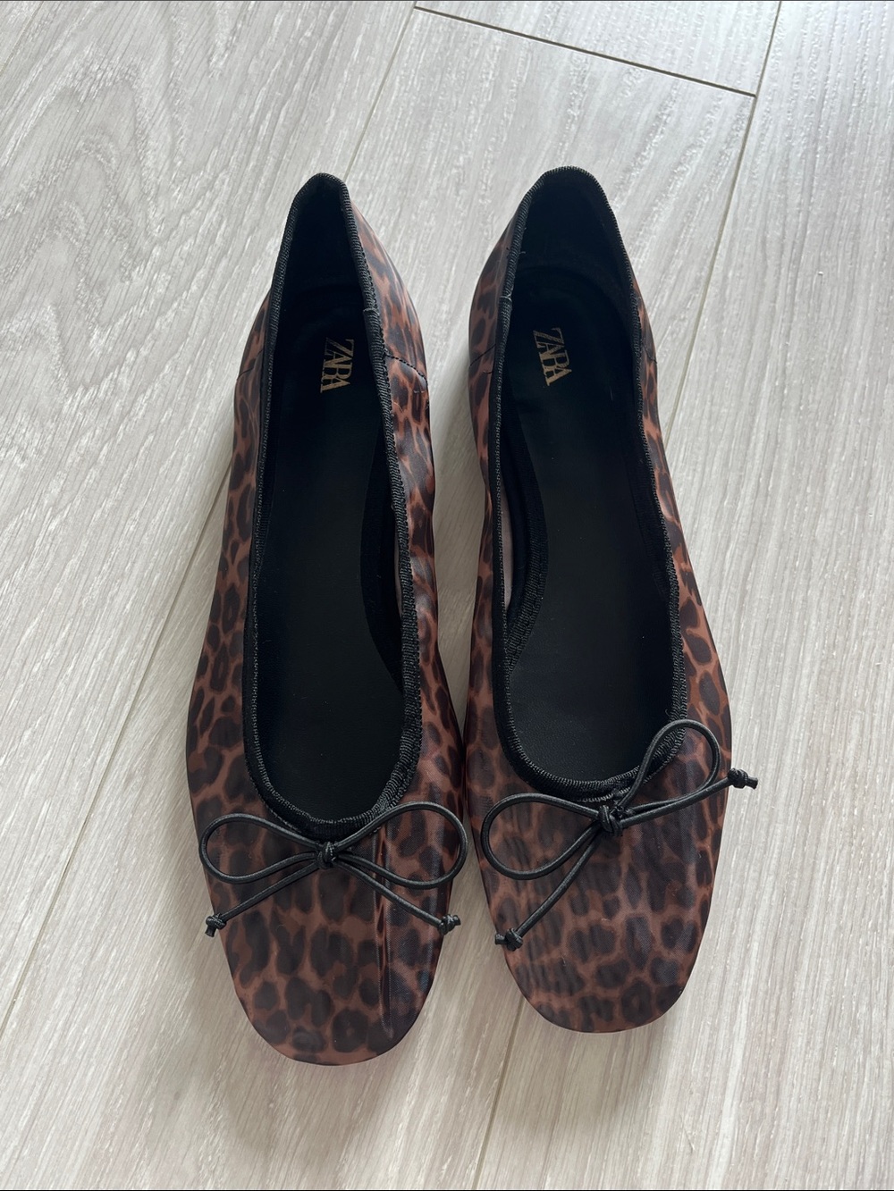 Zara Animal Print Mesh Ballet Flats Leopard Square Toe Bow EU 38 / US 7.5